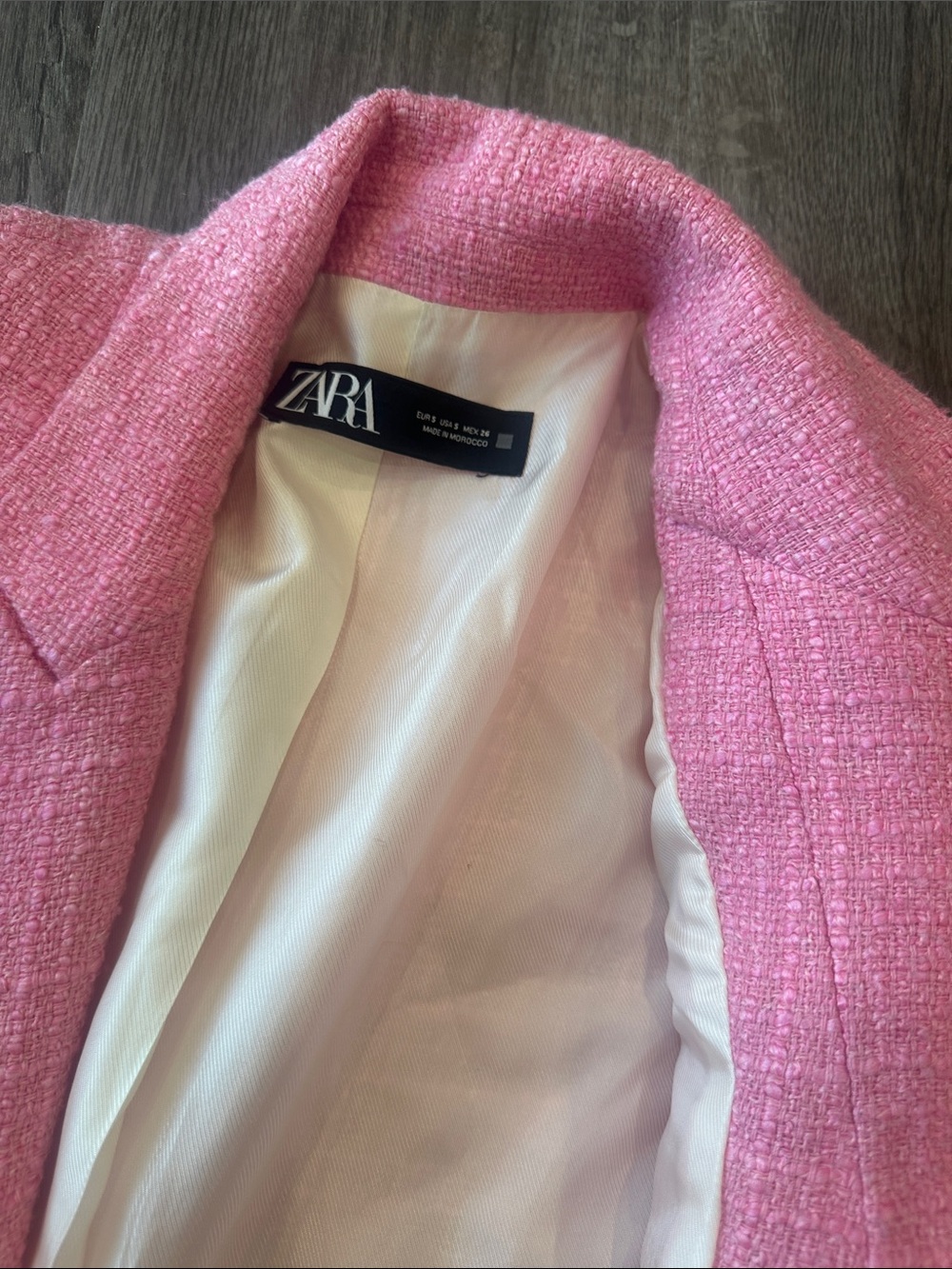 Zara Bubblegum Pink Double-Breasted Tweed Blazer - Picture 2 of 5